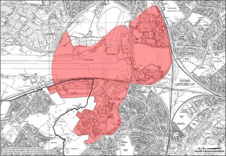 Map showing boundary of the Filton Enterprise Area, Bristol.