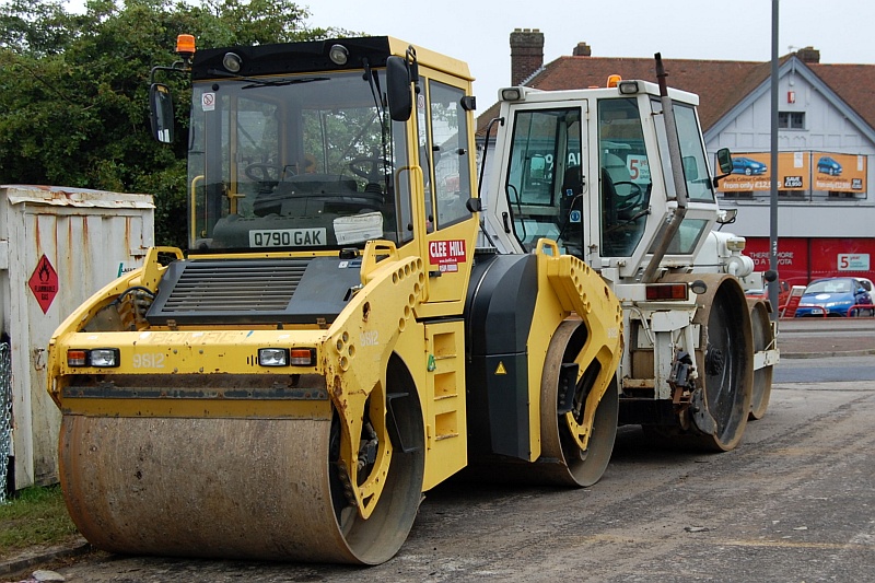 Road rollers parked in a lay-by off the A38 Gloucester Road in Patchway, Bristol.