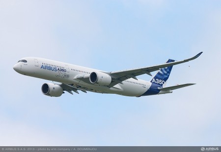 First flight of the Airbus A350 XWB from Toulouse on 14th June 2013.