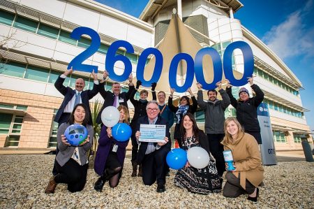 Delighted Airbus charity fundraisers announce that their efforts for the Alzheimer's Society have topped a quarter of a million pounds. Centre, Jon Bodenham - Director of Fundraising, Alzheimers Society.