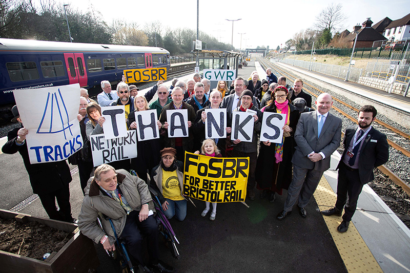 Photo of a 'platform gathering' at Filton Abbey Wood Station.