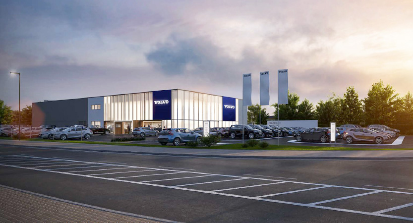 Visualisation of the proposed Volvo car dealership on the Horizon 38 business park.