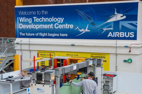 Photo showing inside of an aircraft component development facility.